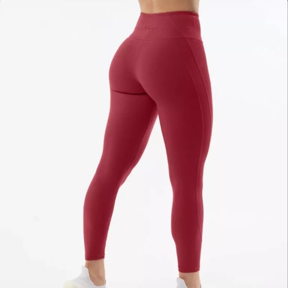 Alphalete Red Leggings- No Front Seam.